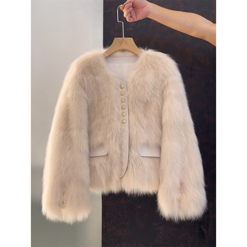 Manteau Court en Fausse Fourrure Col V – Veste Chic & Douillette Femme