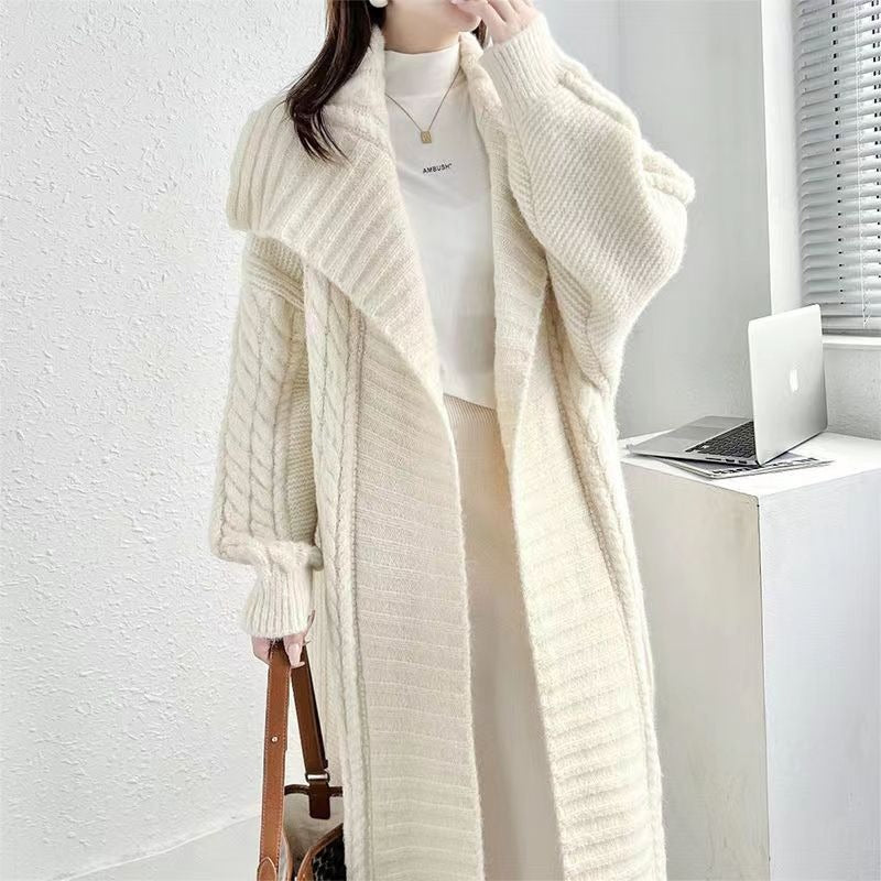 Manteau Gilet Long en Maille Épaisse à Col Revers – Manteau Cardigan Oversize Cocooning