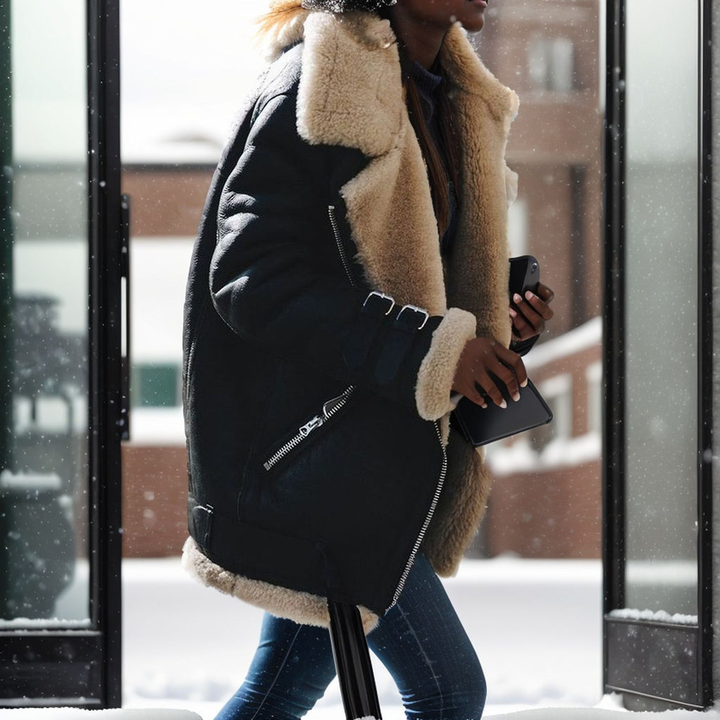 Manteau Bombardier en Suédine & Doublure Moumoute – Manteau Hiver Femme Style Western