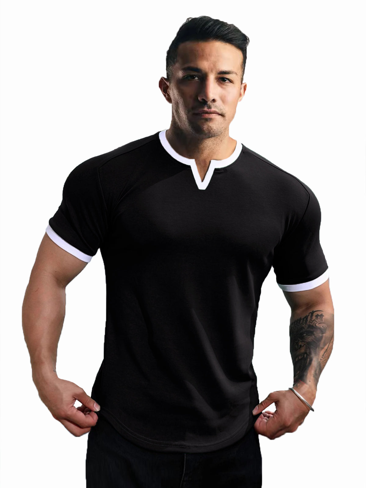 T-Shirt Homme Casual à Col V – Coupe Ajustée & Séchage Rapide – Style Street-Trendy & Confort Quotidien