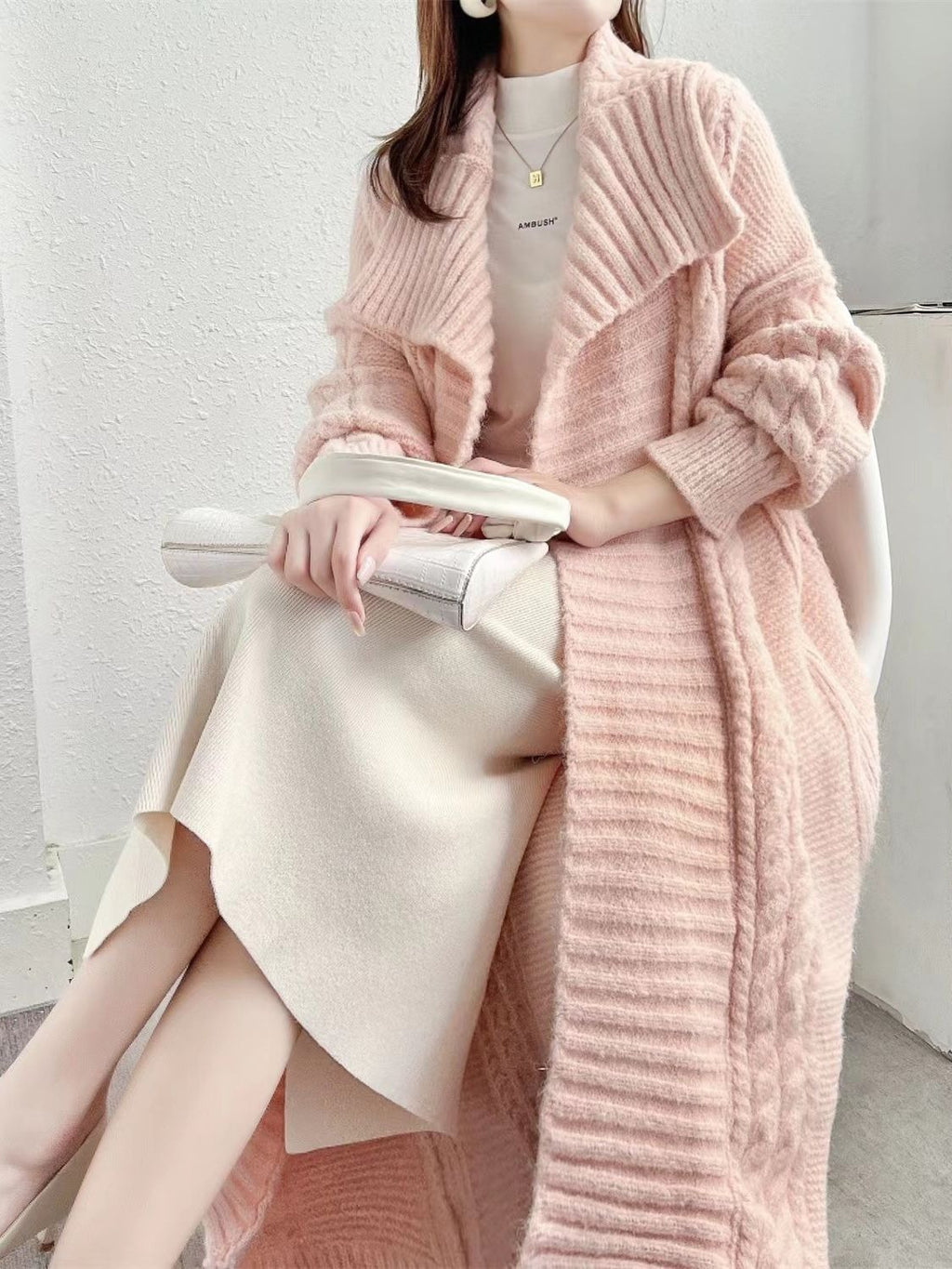 Manteau Gilet Long en Maille Épaisse à Col Revers – Manteau Cardigan Oversize Cocooning