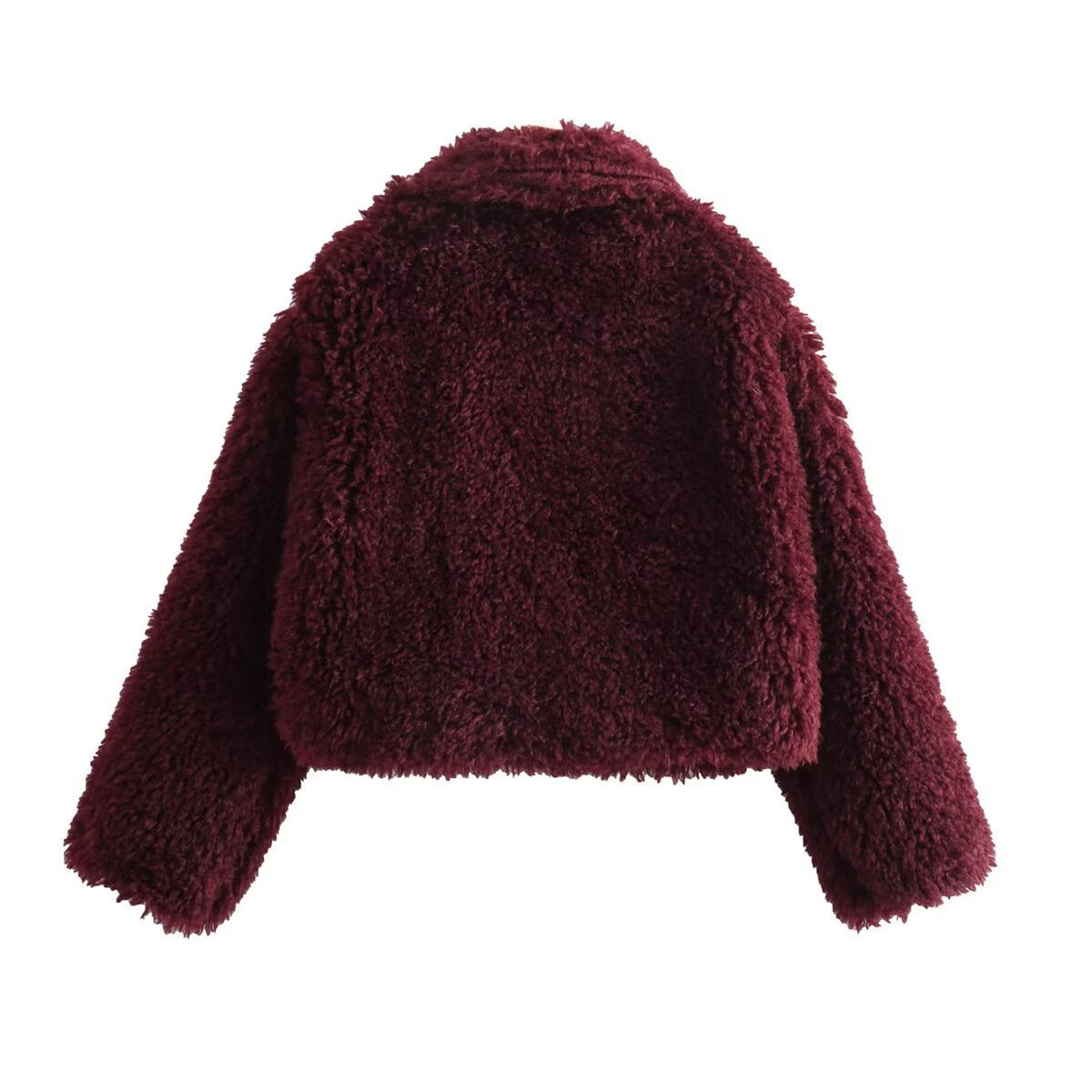 Veste Courte en Fausse Fourrure Rouge Angora – Manteau Court Col Rabattu Style Streetwear