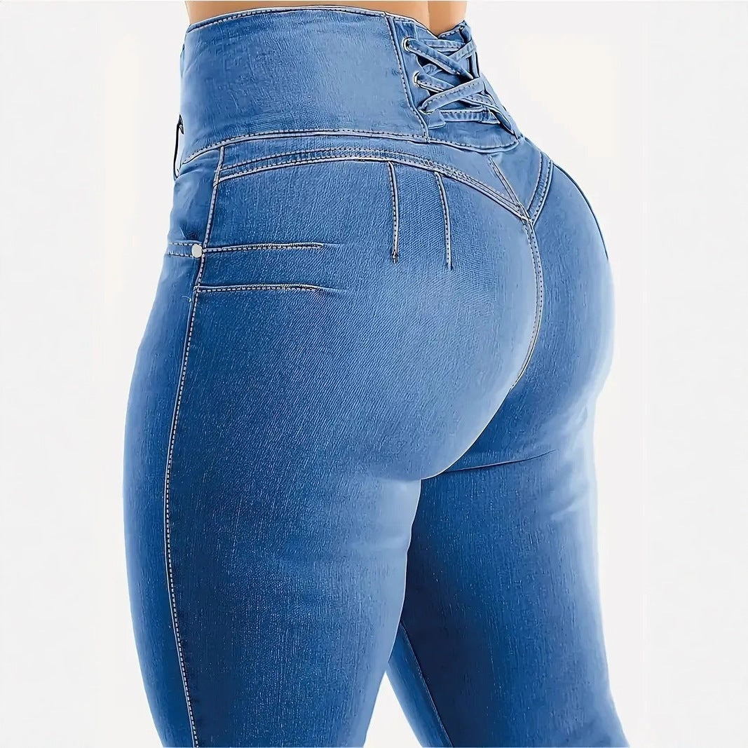 Jean Skinny Taille Haute Délavé – Coupe Sculptante & Effet Push-Up