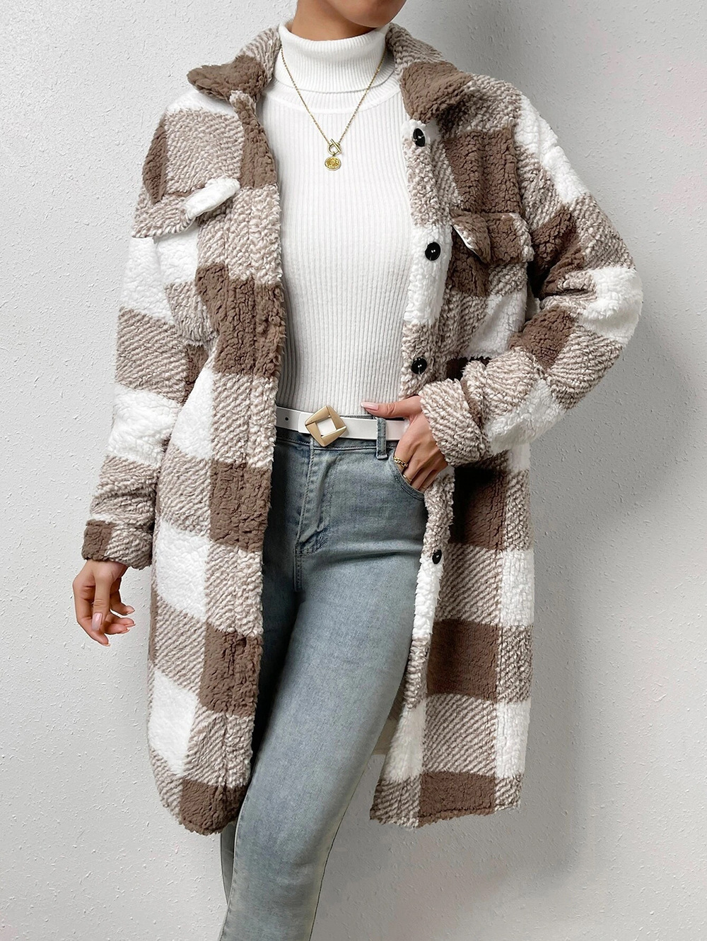 Manteau Long à Carreaux en Polaire & Laine – Surchemise Chaud Style Cosy