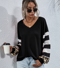 T-shirt Long Rayé Femme – Manches Longues Patchwork, Col V & Style Casual Chic
