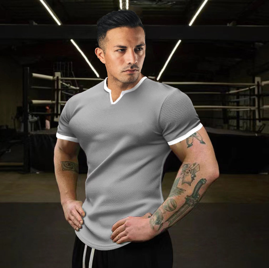 T-Shirt Homme Casual à Col V – Coupe Ajustée & Séchage Rapide – Style Street-Trendy & Confort Quotidien