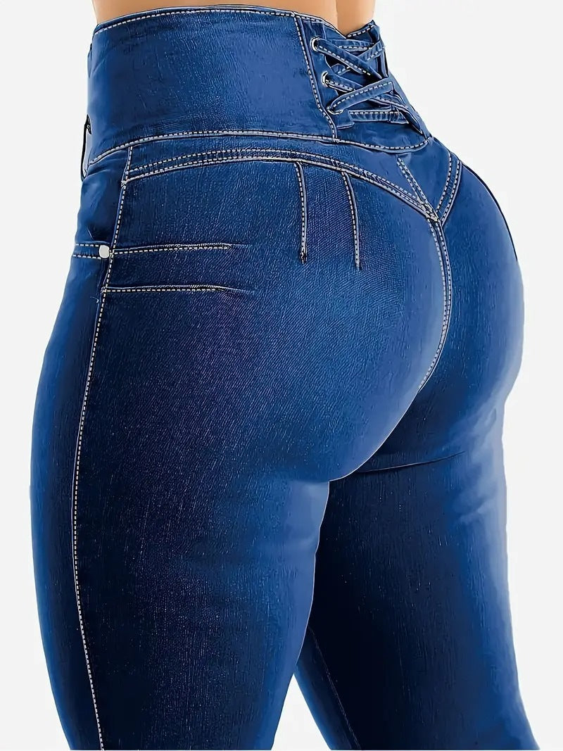 Jean Skinny Taille Haute Délavé – Coupe Sculptante & Effet Push-Up