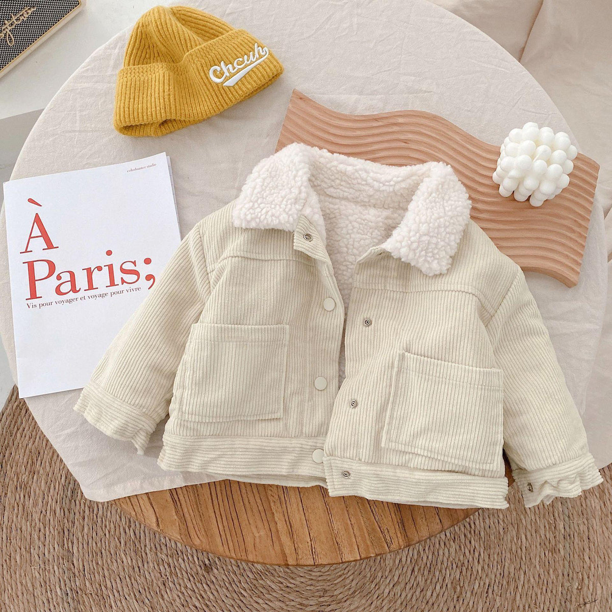 Manteau Enfant en Velours Côtelé & Doublure Moumoute – Veste Chaud Hiver