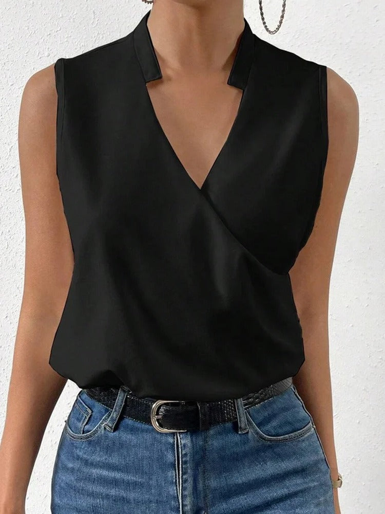 Top Fluide Élégant à Col V – Sans Manches Chic & Minimaliste – Collection Mode Féminine