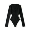 Body Femme Moulant à Manches Longues & Col V Boutonné – Coupe Slim & Confort Coton – Collection Chic & Tendance