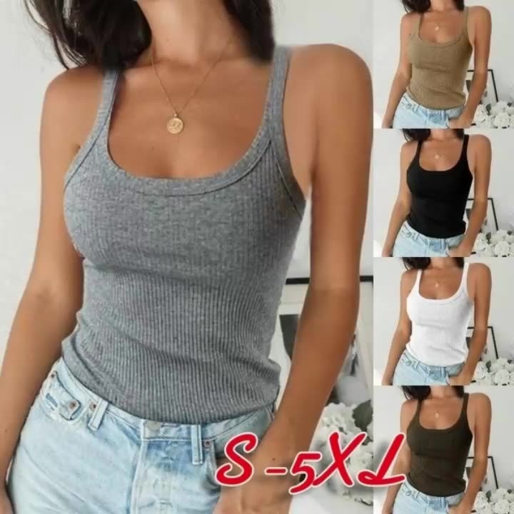 Débardeur Côtelé Ajusté Femme – Col Rond, Mélange Coton & Style Casual Chic