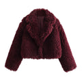 Veste Courte en Fausse Fourrure Rouge Angora – Manteau Court Col Rabattu Style Streetwear