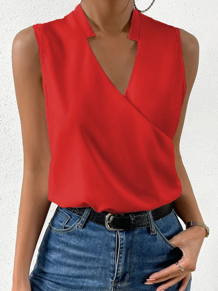 Top Fluide Élégant à Col V – Sans Manches Chic & Minimaliste – Collection Mode Féminine