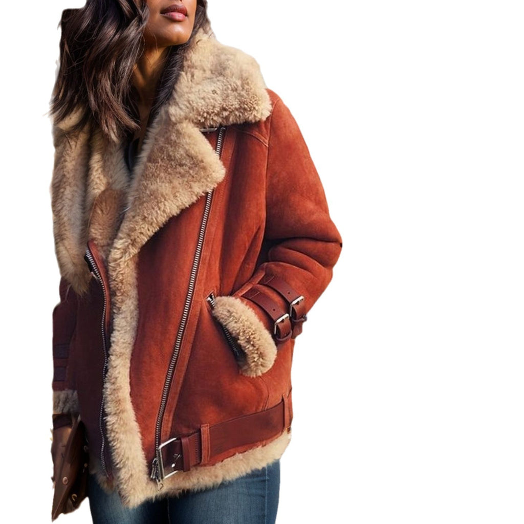 Manteau Bombardier en Suédine & Doublure Moumoute – Manteau Hiver Femme Style Western