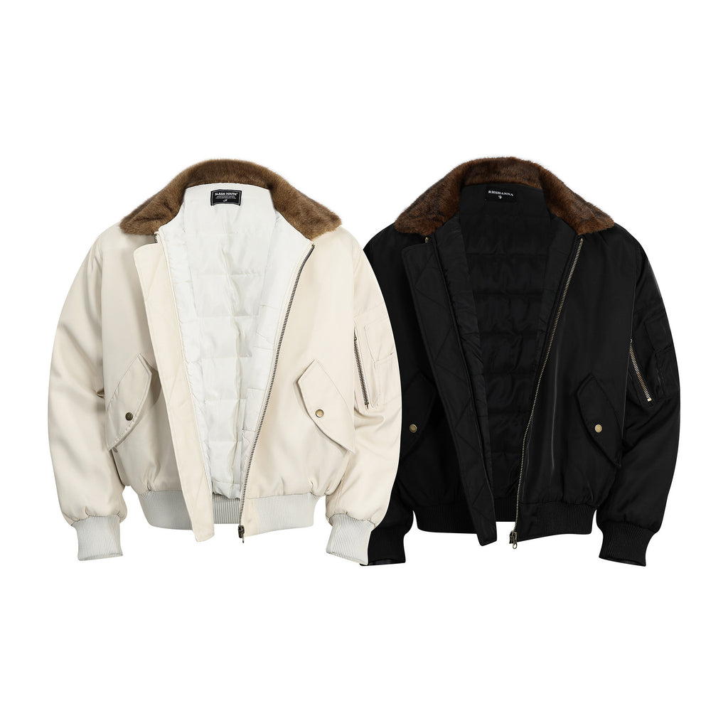 Manteau Bomber Épais avec Col Fourrure – Veste Matelassée Hiver Style Streetwear