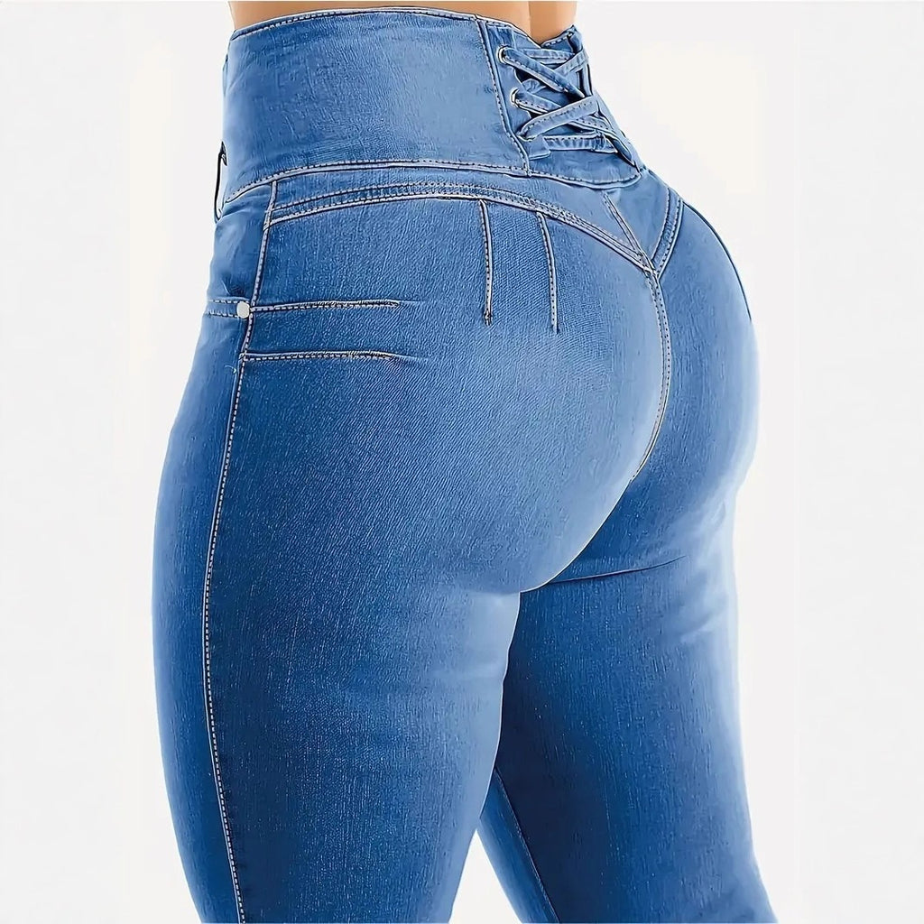 Jean Skinny Taille Haute Délavé – Coupe Sculptante & Effet Push-Up