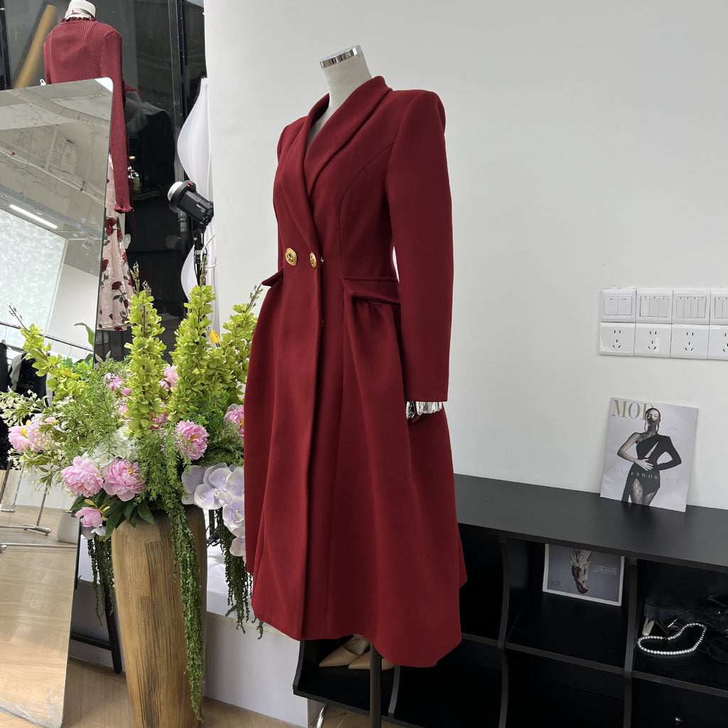 Manteau Long Cintrée en Laine – Manteau Élégant Style Britannique à Boucles