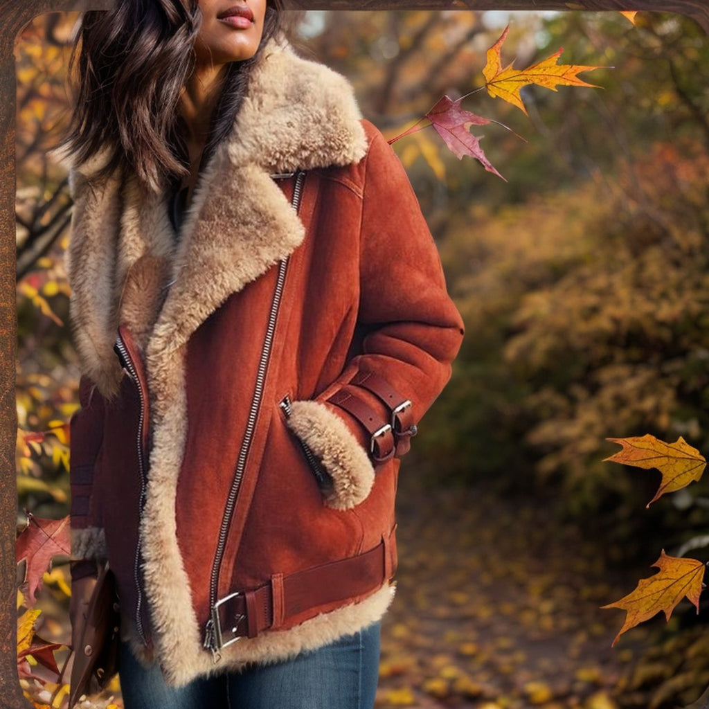 Manteau Bombardier en Suédine & Doublure Moumoute – Manteau Hiver Femme Style Western