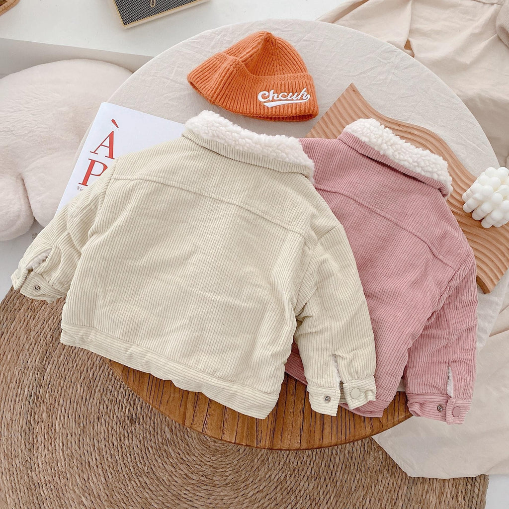 Manteau Enfant en Velours Côtelé & Doublure Moumoute – Veste Chaud Hiver