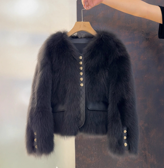 Manteau Court en Fausse Fourrure Col V – Veste Chic & Douillette Femme