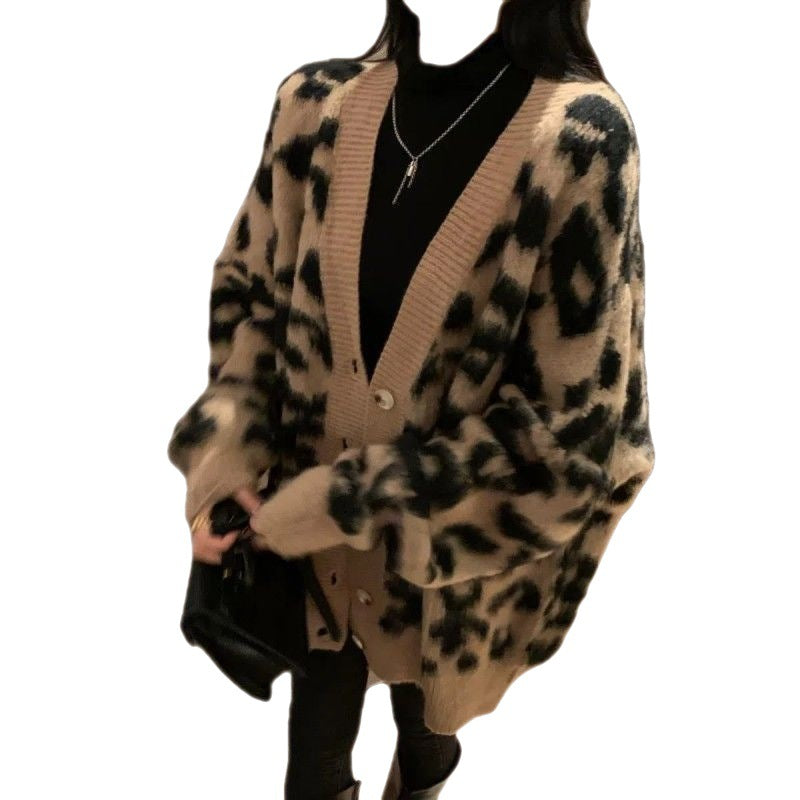 Gilet Oversize Léopard en Chenille – Cardigan Tricoté Chic & Confortable – Collection Automne-Hiver