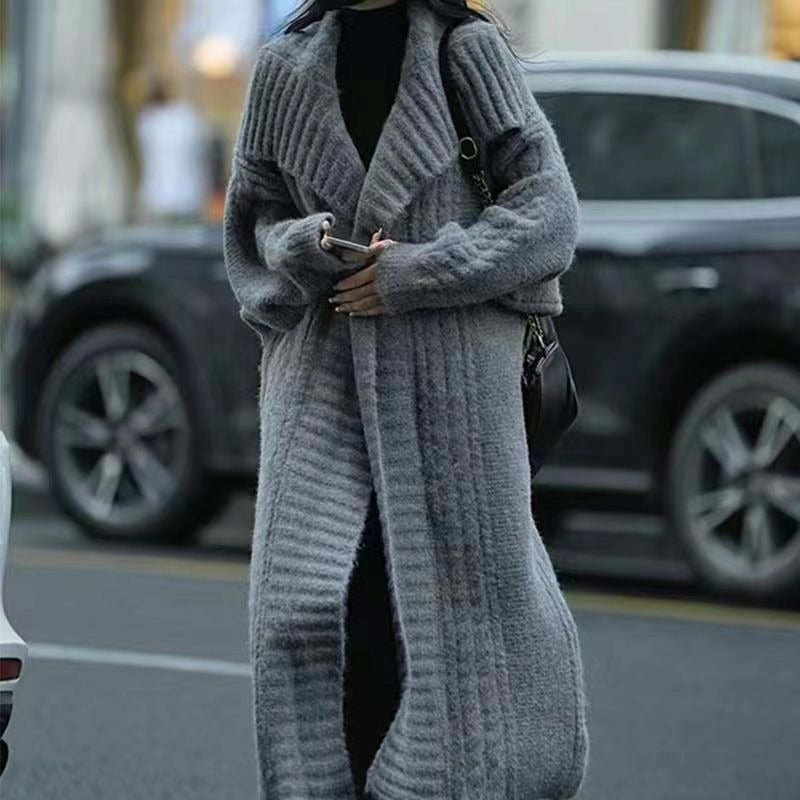 Manteau Gilet Long en Maille Épaisse à Col Revers – Manteau Cardigan Oversize Cocooning