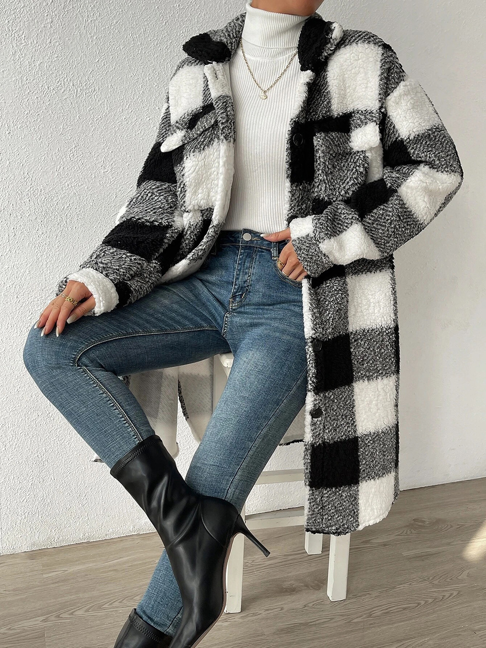 Manteau Long à Carreaux en Polaire & Laine – Surchemise Chaud Style Cosy