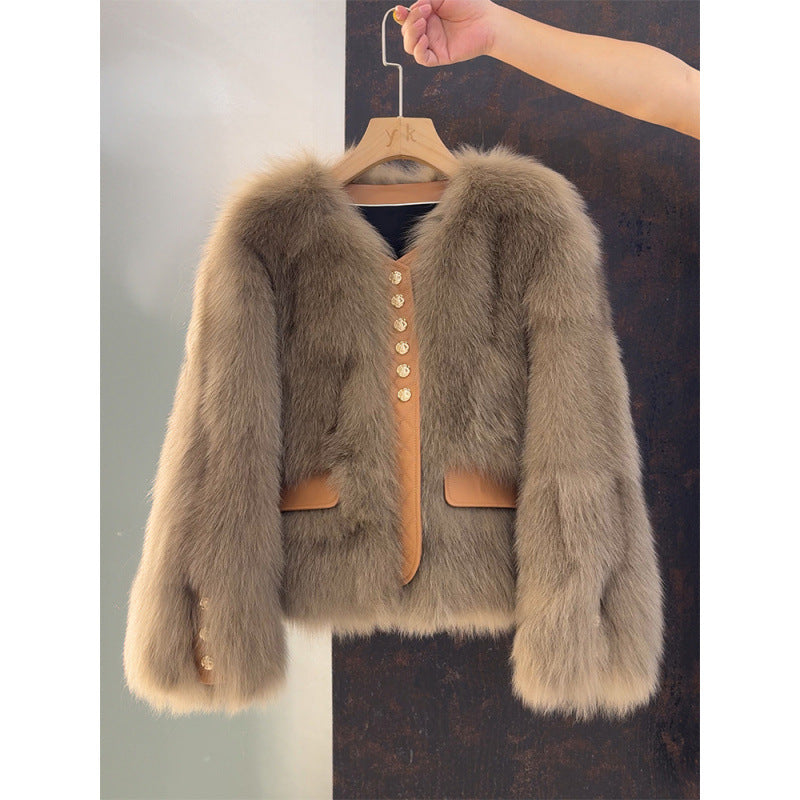 Manteau Court en Fausse Fourrure Col V – Veste Chic & Douillette Femme