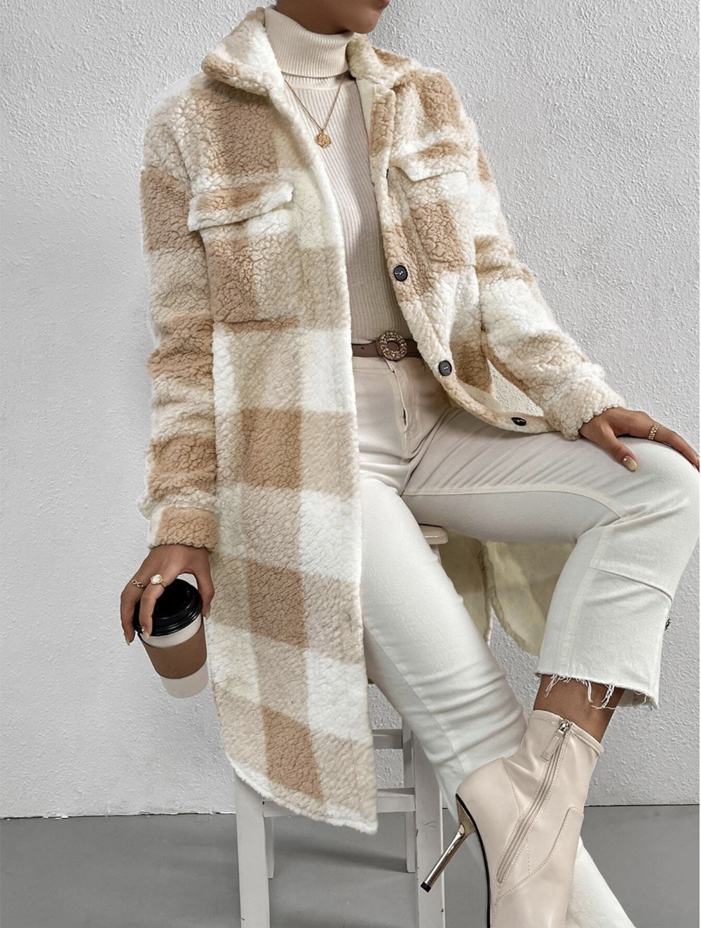 Manteau Long à Carreaux en Polaire & Laine – Surchemise Chaud Style Cosy