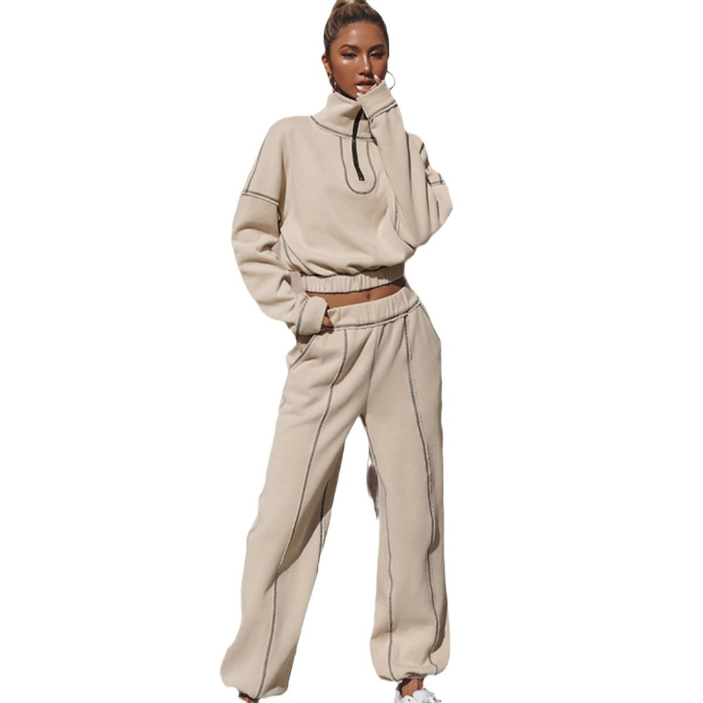Ensemble 2 Pièces Homewear & Streetwear Femme – Sweat à Demi-Zip & Pantalon Fluid – Style Relaxed Chic