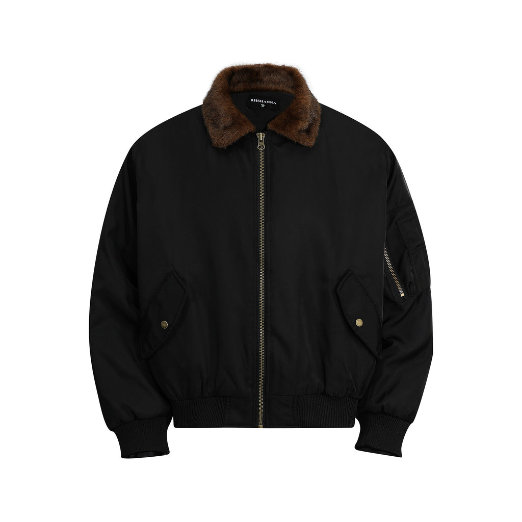Manteau Bomber Épais avec Col Fourrure – Veste Matelassée Hiver Style Streetwear