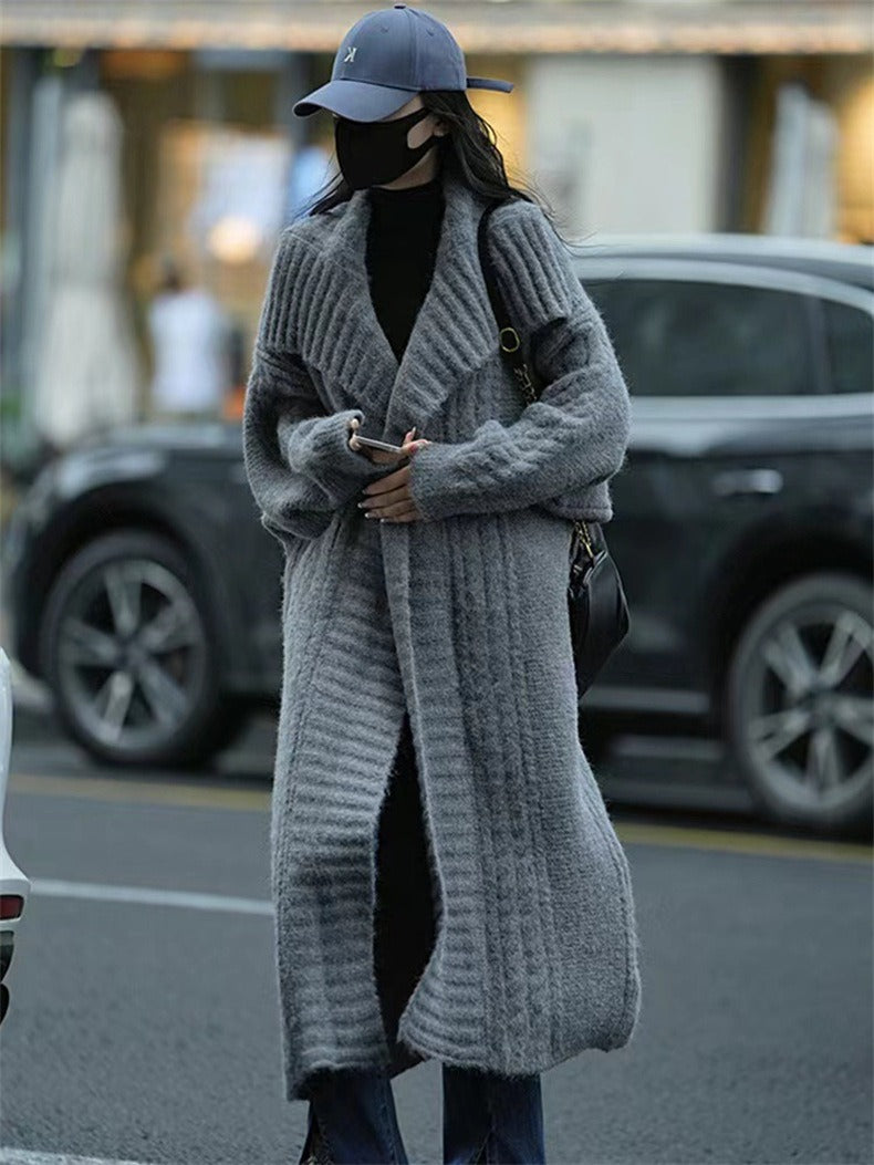 Manteau Gilet Long en Maille Épaisse à Col Revers – Manteau Cardigan Oversize Cocooning