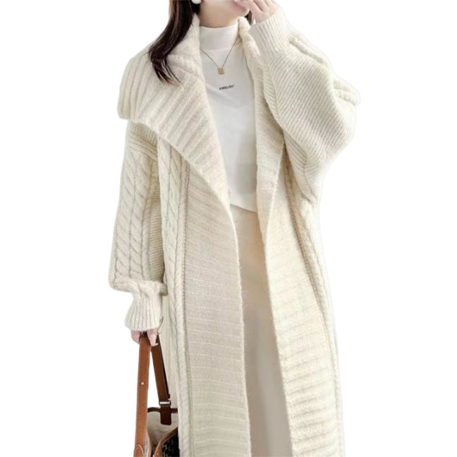 Manteau Gilet Long en Maille Épaisse à Col Revers – Manteau Cardigan Oversize Cocooning