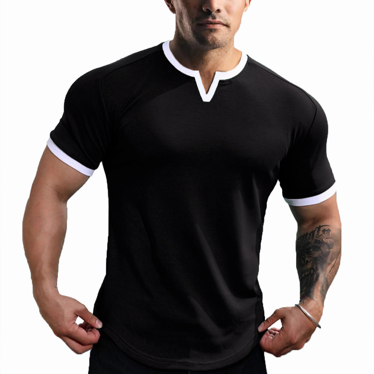 T-Shirt Homme Casual à Col V – Coupe Ajustée & Séchage Rapide – Style Street-Trendy & Confort Quotidien
