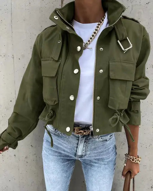 Veste Géométrique Zippée & Boutonnée Femme – Style Streetwear Urbain – Collection Automne