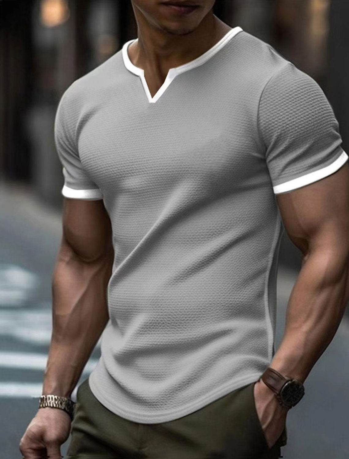 T-Shirt Homme Casual à Col V – Coupe Ajustée & Séchage Rapide – Style Street-Trendy & Confort Quotidien