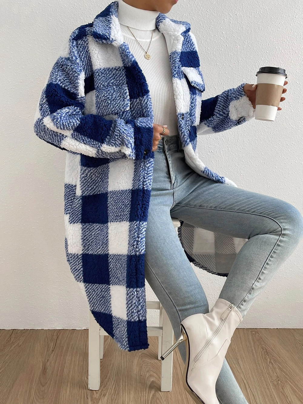 Manteau Long à Carreaux en Polaire & Laine – Surchemise Chaud Style Cosy