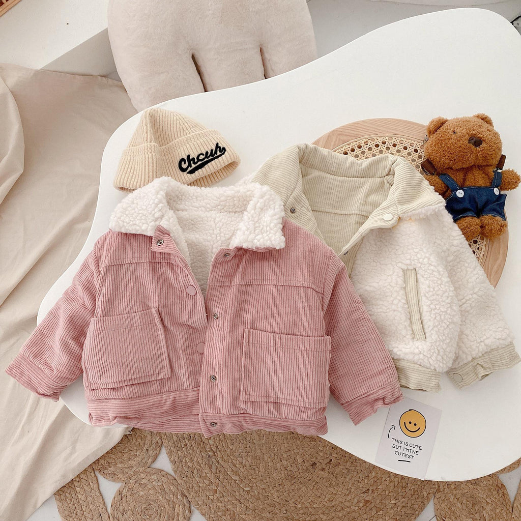Manteau Enfant en Velours Côtelé & Doublure Moumoute – Veste Chaud Hiver