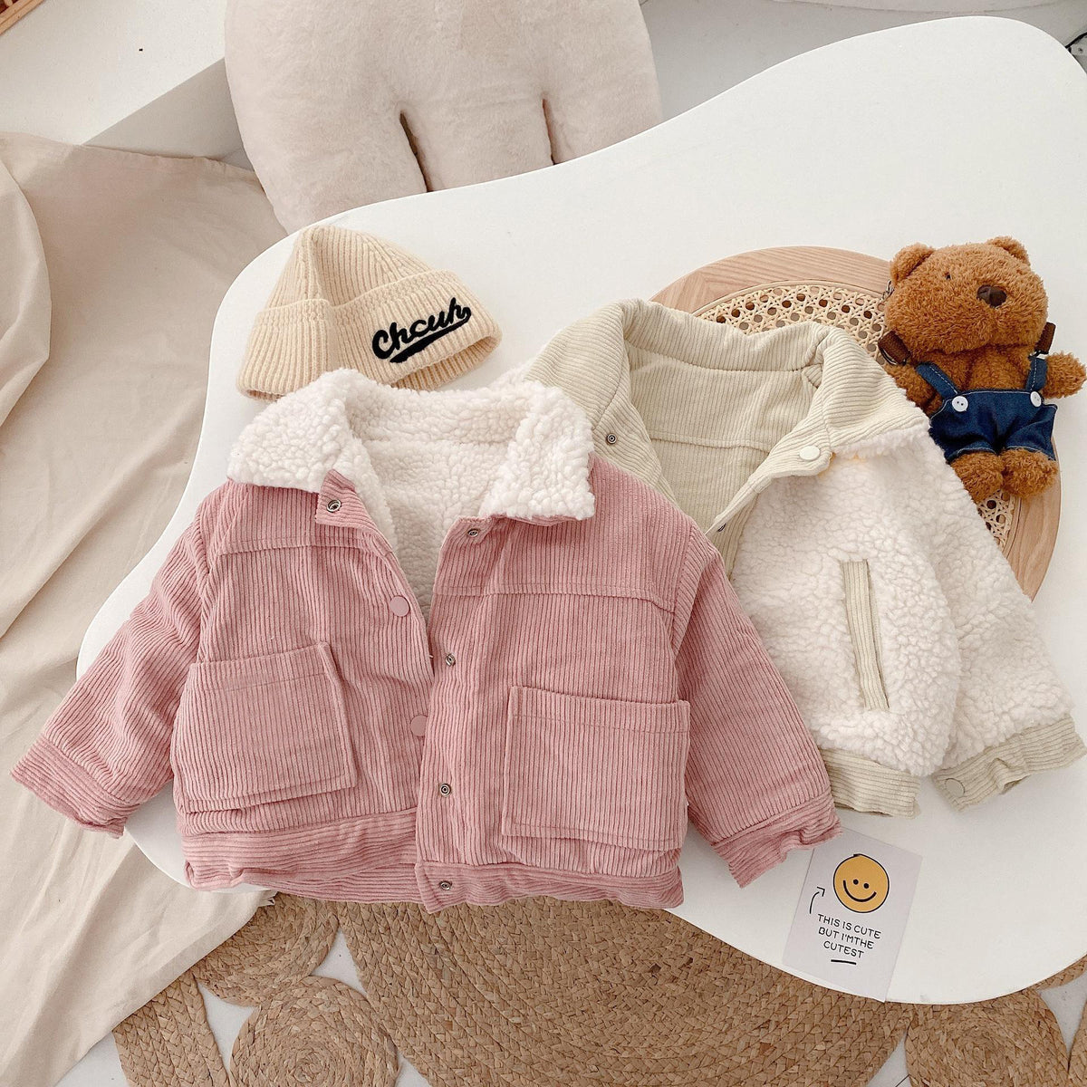 Manteau Enfant en Velours Côtelé & Doublure Moumoute – Veste Chaud Hiver