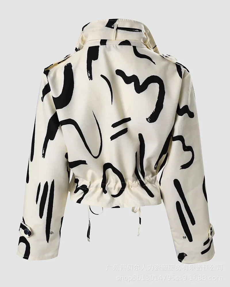 Veste Géométrique Zippée & Boutonnée Femme – Style Streetwear Urbain – Collection Automne