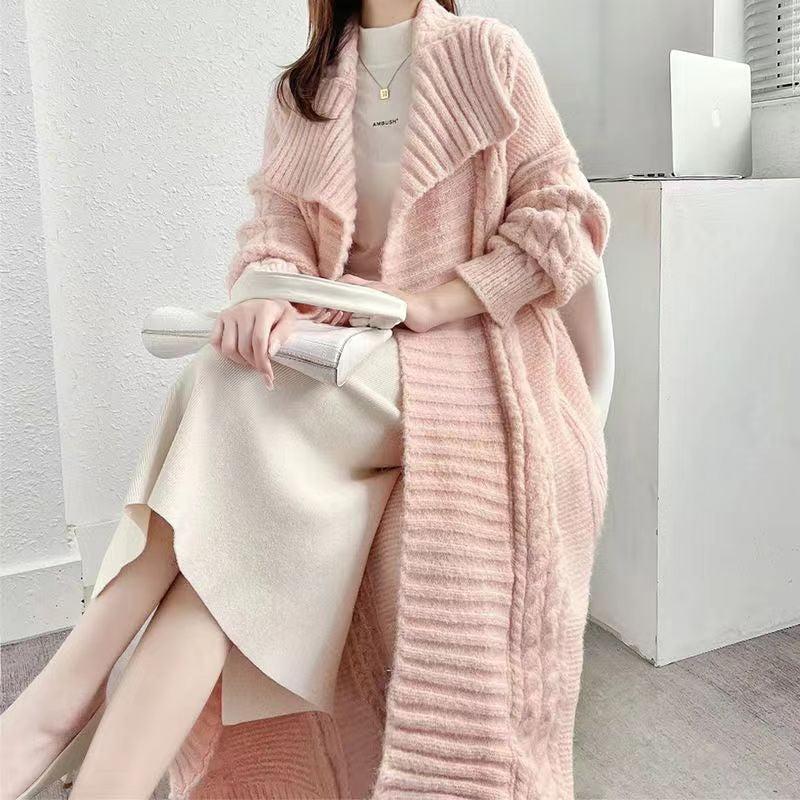 Manteau Gilet Long en Maille Épaisse à Col Revers – Manteau Cardigan Oversize Cocooning