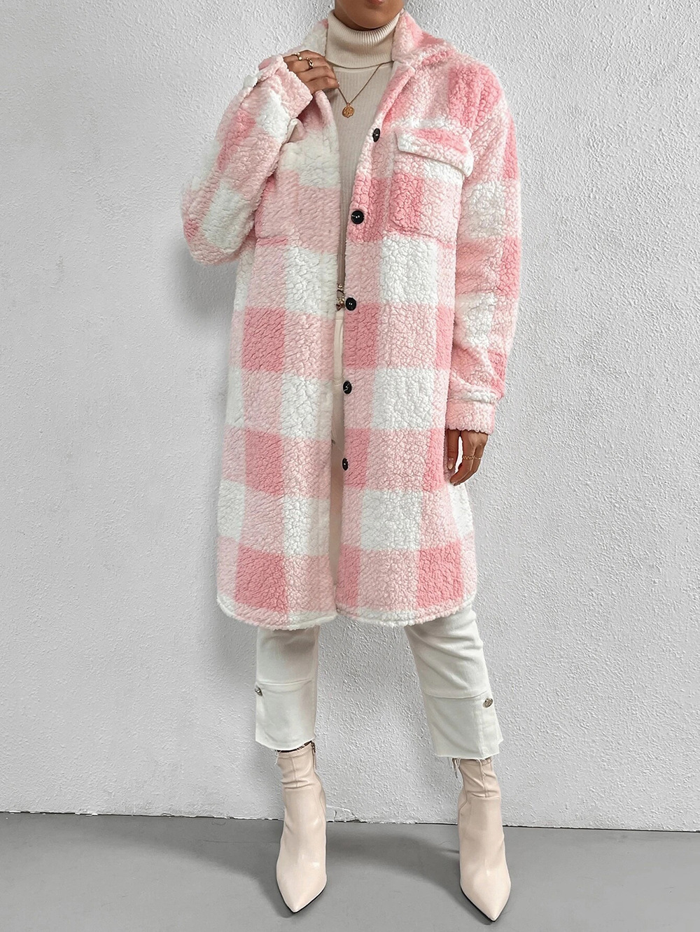 Manteau Long à Carreaux en Polaire & Laine – Surchemise Chaud Style Cosy