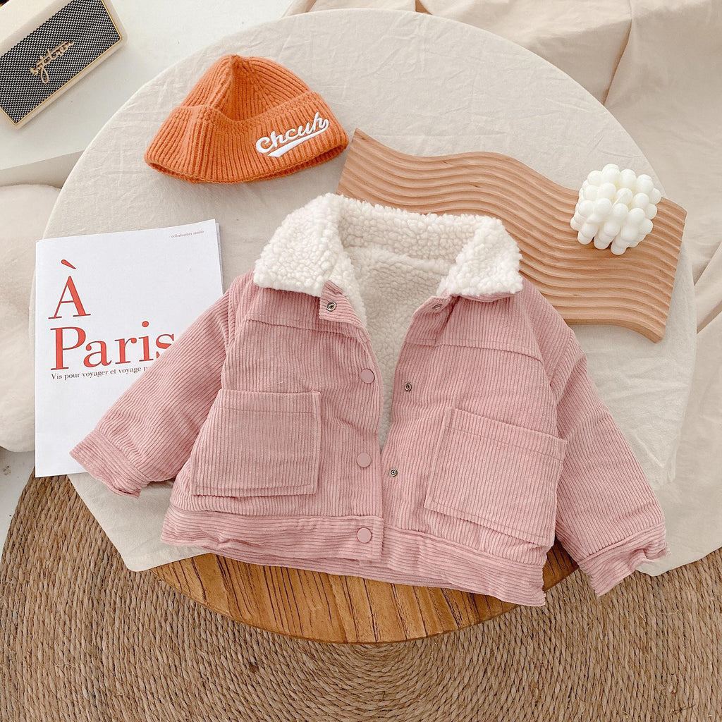 Manteau Enfant en Velours Côtelé & Doublure Moumoute – Veste Chaud Hiver