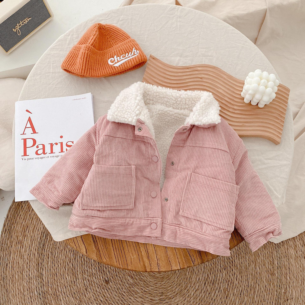 Manteau Enfant en Velours Côtelé & Doublure Moumoute – Veste Chaud Hiver
