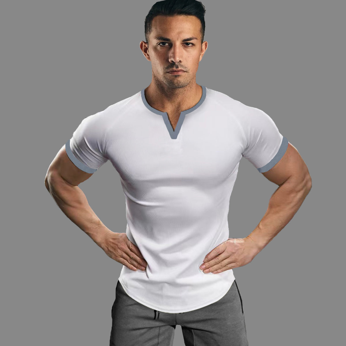 T-Shirt Homme Casual à Col V – Coupe Ajustée & Séchage Rapide – Style Street-Trendy & Confort Quotidien