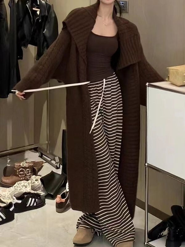 Manteau Gilet Long en Maille Épaisse à Col Revers – Manteau Cardigan Oversize Cocooning