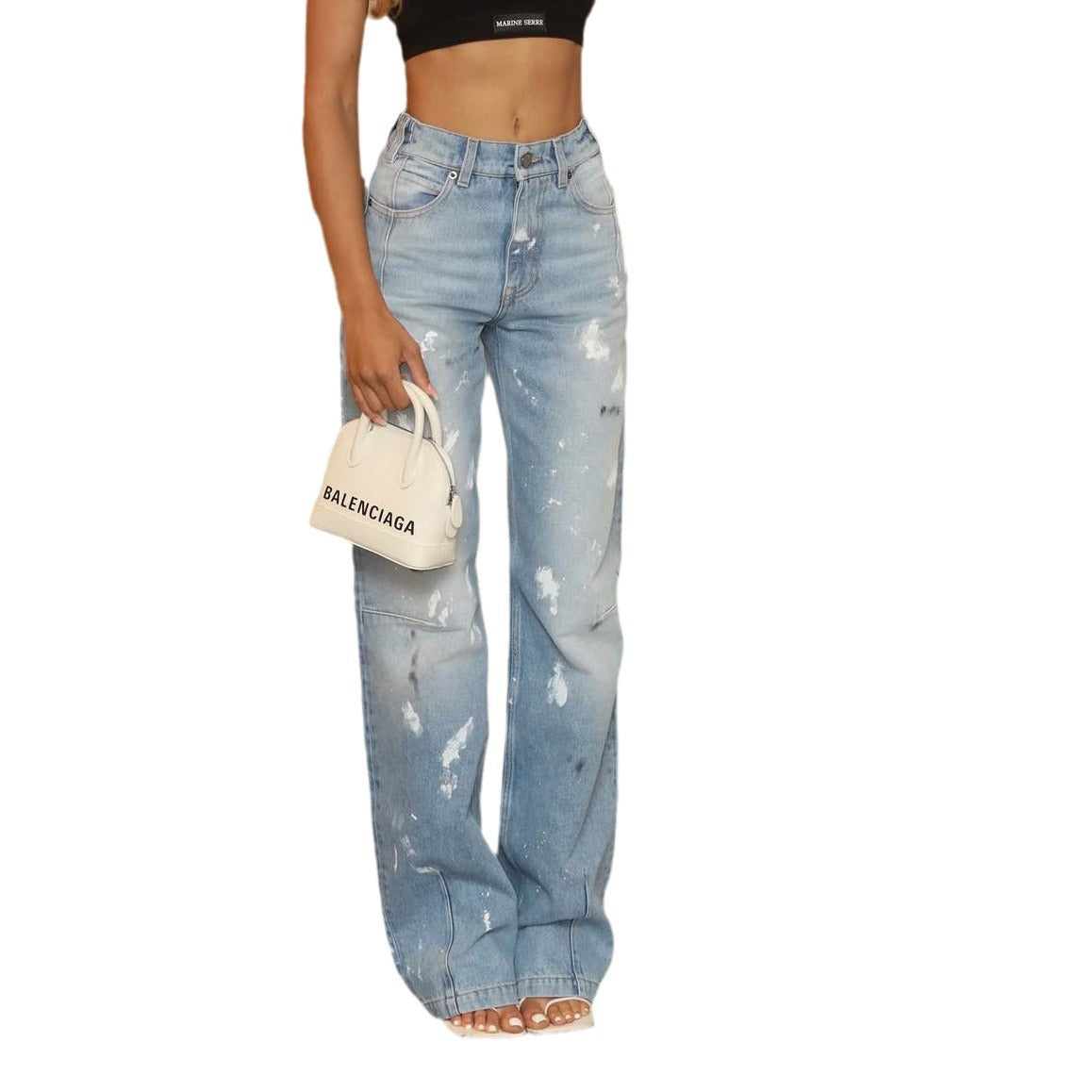 Jean Droit Taille Mi-Haute Imprimé Graffiti – Coupe Droite Tendance & Style Streetwear
