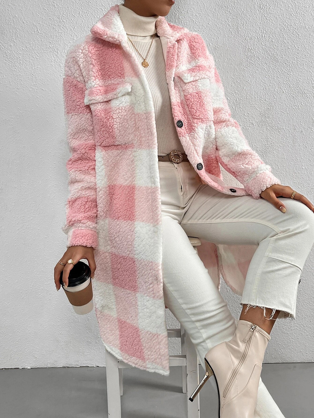 Manteau Long à Carreaux en Polaire & Laine – Surchemise Chaud Style Cosy