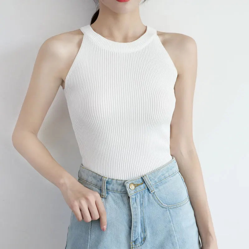 Débardeur Court Tricoté Épaules Dénudées Femme – Crop Top Extensible Taille Unique – Collection Street-Trendy & Chic
